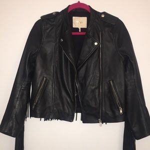 MAJE midnight navy FRINGE leather jacket 🌒